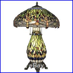 Tiffany Style Dragonfly Green Table Lamp WithIlluminated Base 18 Shade