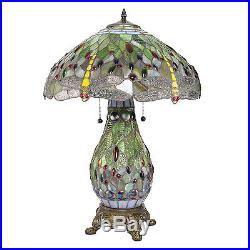Tiffany Style Dragonfly Green Table Lamp with a night light base 18 Shade