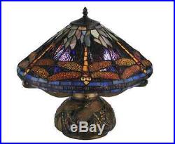 Tiffany Style Dragonfly Lamp Cut Stained Glass Reading Table Desk Mosaic Base