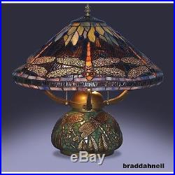 Tiffany Style Dragonfly Lamp Stained Glass Elegant Table Desk Mosaic Round Base