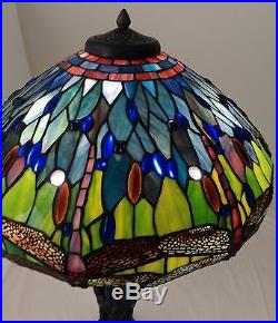Tiffany Style Dragonfly Stained Glass Table Accent Lamp 3-light 19 inch Shade