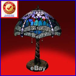 Tiffany Style Dragonfly Table / Desk Lamp Blue Handcut Stained Glass FREE SHIP