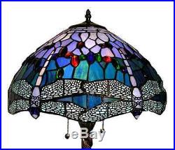 Tiffany Style Dragonfly Table / Desk Lamp Blue Handcut Stained Glass FREE SHIP