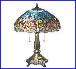 Tiffany Style Dragonfly Table Lamp / Reading Lamp Blue & Yellow Stained Glass