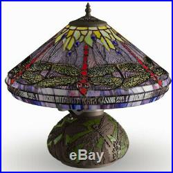 Tiffany Style Dragonfly Table Reading Accent Lamp Mosaic Base 16 Stained Glass