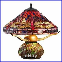 Tiffany Style Dragonfly Table Reading Accent Lamp Mosaic Base 16 Stained Glass