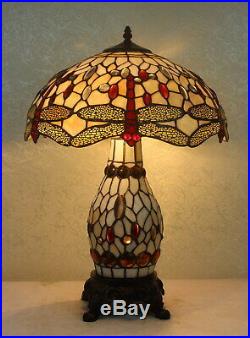 Tiffany Style Dragonfly White Table Lamp WithIlluminated Base 18 Shade