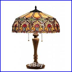Tiffany Style Floral Design 2-light Table Lamp Beige Amber Green Stained Glass