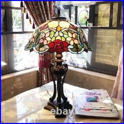 Tiffany Style Floral Stained Glass Table Lamp 2 Bulbs 26 H Dark Bronze Base