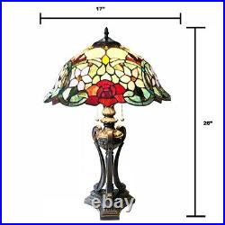 Tiffany Style Floral Stained Glass Table Lamp 2 Bulbs 26 H Dark Bronze Base