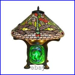 Tiffany Style Green Dragonfly Table Lamp Red Stained Glass Shade 25 H x 14 W