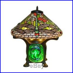 Tiffany Style Green Dragonfly Table Lamp Turquoise Stained Glass