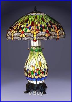 Tiffany Style Green Dragonfly Table Lamp WithIlluminated Base 18 Shade