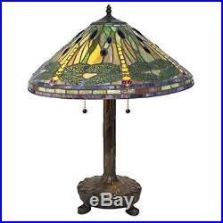 Tiffany Style Green Dragonfly Table Lamp with Library Base Handcrafted 20 Shade