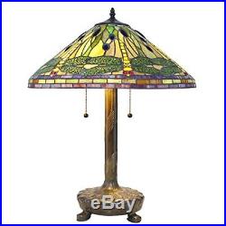 Tiffany Style Green Dragonfly Table Lamp with Library Base Handcrafted 20 Shade