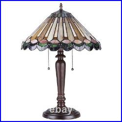 Tiffany Style Green Hues Stained Glass 2 Light Mission Table Lamp 16 Shade