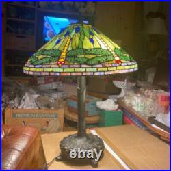 Tiffany Style Green and Yellow Stained Glass Dragonfly Table Accent Reading Lamp
