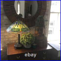 Tiffany Style Green and Yellow Stained Glass Dragonfly Table Accent Reading Lamp