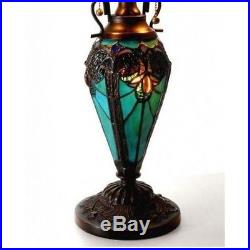 Tiffany Style Halston Double Lit 2 1 Light Turquoise Amber Glass Table Lamp NEW