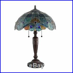 Tiffany Style Handcrafted Blue Vintage Table Lamp 16 Shade Stained Glass