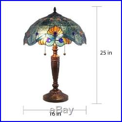 Tiffany Style Handcrafted Blue Vintage Table Lamp 16 Shade Stained Glass