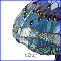 Tiffany Style Handcrafted Stained Glass Blue Dragonfly Table Lamp 14 Shade