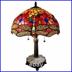 Tiffany Style Handcrafted Stained Glass Red Dragonfly Table Lamp Accent Reading