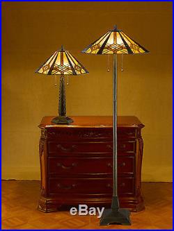 Tiffany Style Hex Mission Table and Floor Lamp Set 14 and 16 2 light Shades