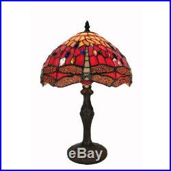 Tiffany Style Lamp Red Dragonfly Stained Glass Table Desk Reading Accent Lamp