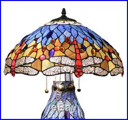 Tiffany Style Lamp Stained Glass Table & Desk Dragonfly Accent Lighted Base New