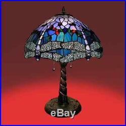 Tiffany Style Lamp with Blue Dragonfly Metal Base Table Lamp Reading Desk Lamp
