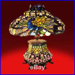 Tiffany Style Lantern Table / Desk Reading Lamp Yellow Peacock Stained Glass