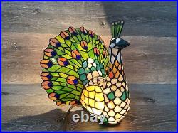 Tiffany Style Large Stained Glass Peacock table Lamp 12x12
