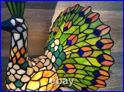 Tiffany Style Large Stained Glass Peacock table Lamp 12x12