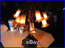 Tiffany Style Lilly Pad Lamp Table Lamp-Blown Glass 12 Shades 1930'S MARKED 21'