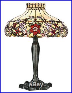 Tiffany Style Milano Flowers Red Cream Stained Glass Antique Table Lamp