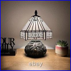 Tiffany Style Mini Table Lamp White Hexagon Stained Glass LED Bulb Included 12H