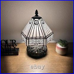 Tiffany Style Mini Table Lamp White Hexagon Stained Glass LED Bulb Included 12H