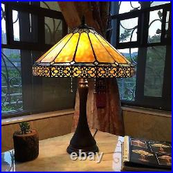 Tiffany Style Mission 2-Light Table Lamp Amber Brown Stained Glass Bronze Finish