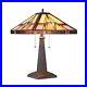 Tiffany Style Mission 2-Light Table Lamp Amber Red Stained Glass Bronze Finish