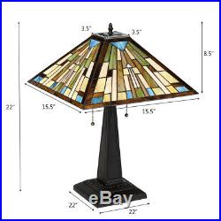 Tiffany-Style Mission 2-Light Table Lamp with 16 Stained Glass Lampshade Bedroom