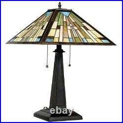 Tiffany-Style Mission 2-Light Table Lamp with16 Stained Glass Lampshade Home