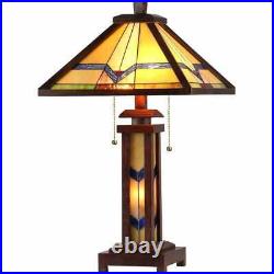 Tiffany Style Mission Stained Glass Double Lit Table Lamp with Lighted Base