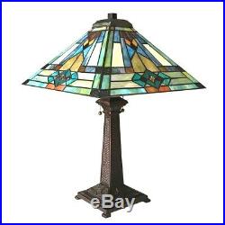 Tiffany Style Mission Stained Glass Table Lamp 2 Bulb Antique Bronze Base