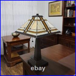Tiffany Style Mission Table Lamp Stained Glass Bedside Vintage Design Desk Light