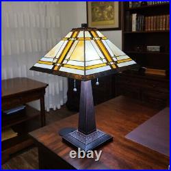 Tiffany Style Mission Table Lamp Stained Glass Bedside Vintage Design Light