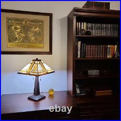 Tiffany Style Mission Table Lamp Stained Glass Bedside Vintage Design Light