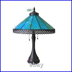 Tiffany Style Mission Table Lamp Turquoise Blue Brown Stained Glass 23 High