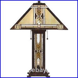 Tiffany Style Nightlight Table Lamp with Dimmer Bronze Stained Glass Living Room