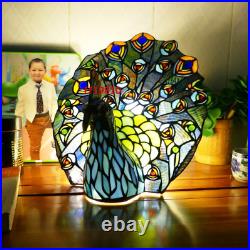 Tiffany Style Peacock Light Table Lamp Stained Glass Night Desk Lighting Decor